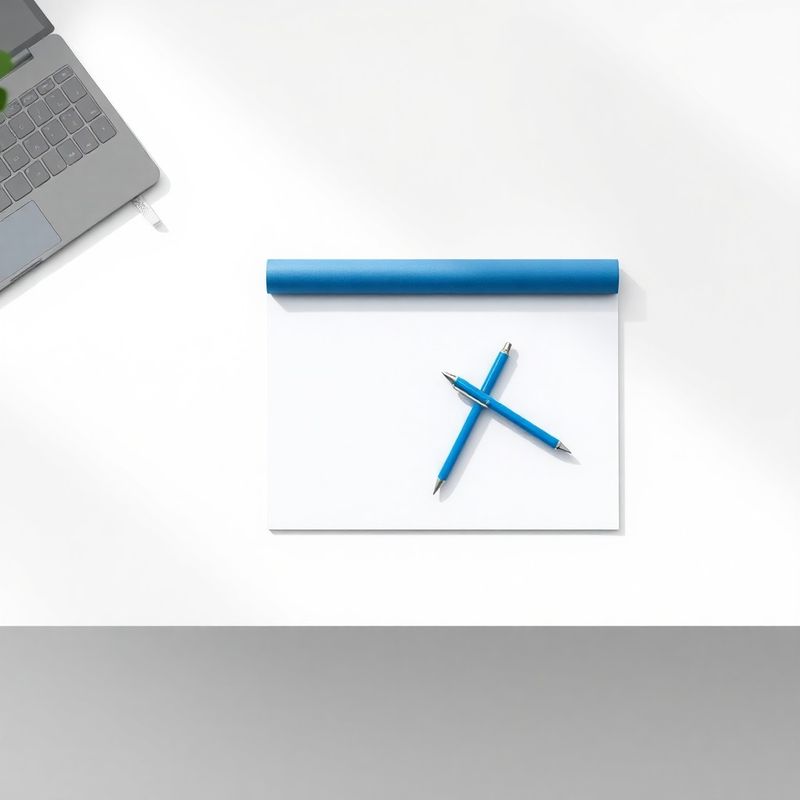 Wit bureau met een gesloten blauwe map en een azure pen